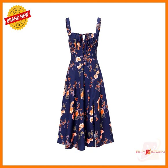 Dresses & Skirts - Vintage Square Neck Floral Dress Adjustable Bust A-Line Summer Short Sleeve
